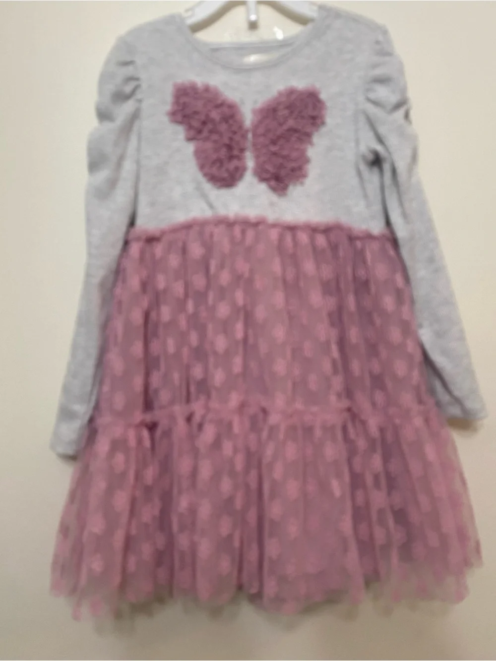 Girls' Mauve Tulle Butterfly Knit Dress